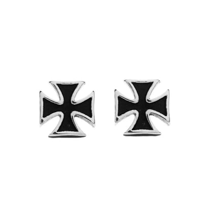 Classic Iron Cross Stud Earrings Front 