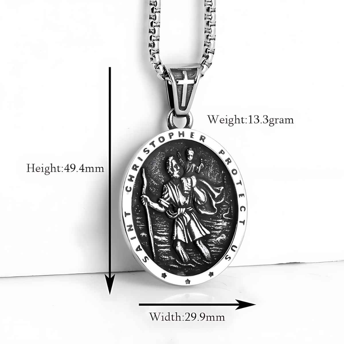 Classic Silver St Christopher Chain Necklace Xenos Jewelry Details