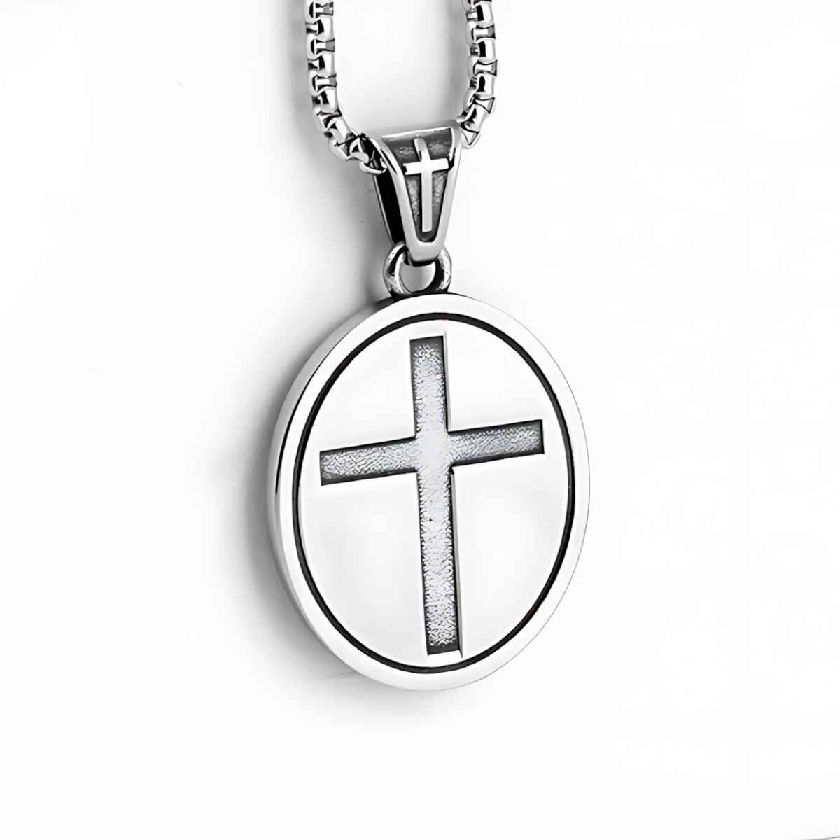 Classic Silver St Christopher Chain Necklace with Chain Back Xenos Jewelry