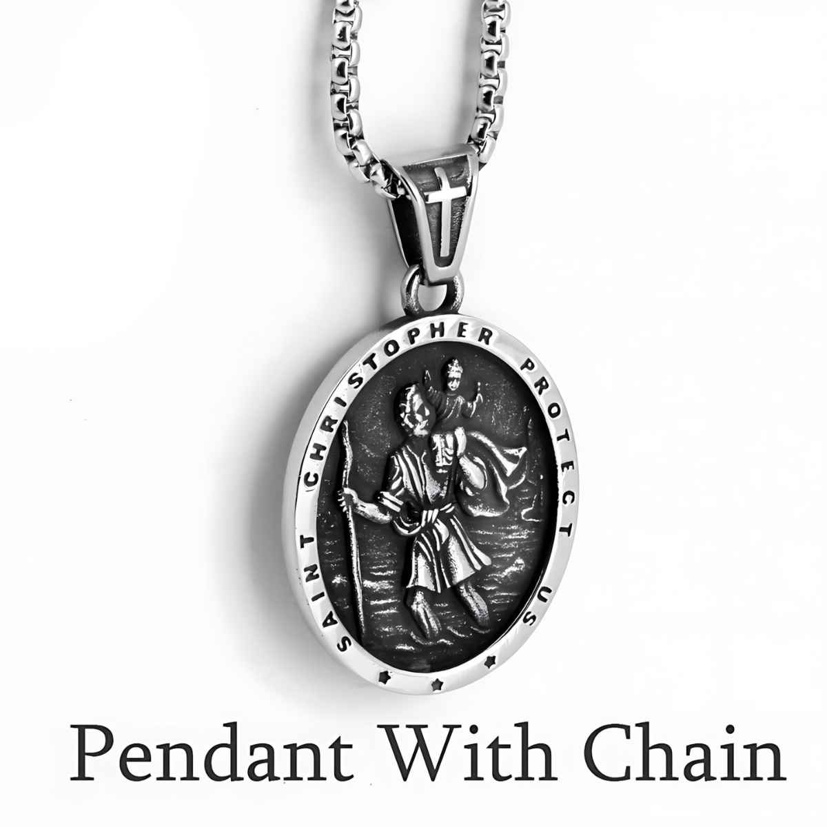 Classic Silver St Christopher Chain Necklace with Chain Xenos Jewelry