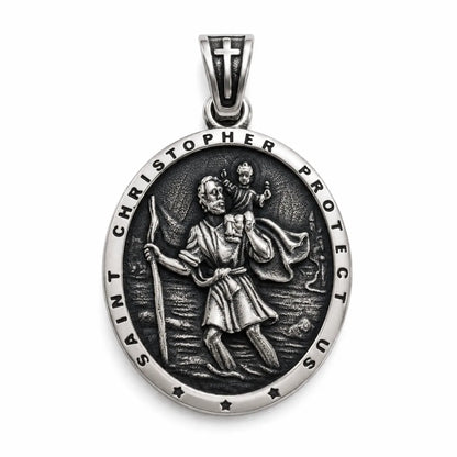 Classic Silver St Christopher Medal Pendant Only Front View White Background