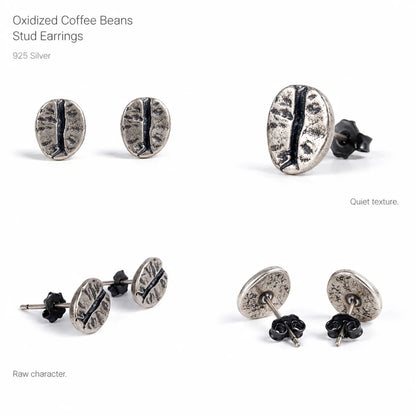 Coffee Bean Stud Earrings 925 Silver Multi Angle Product Feature Showcase