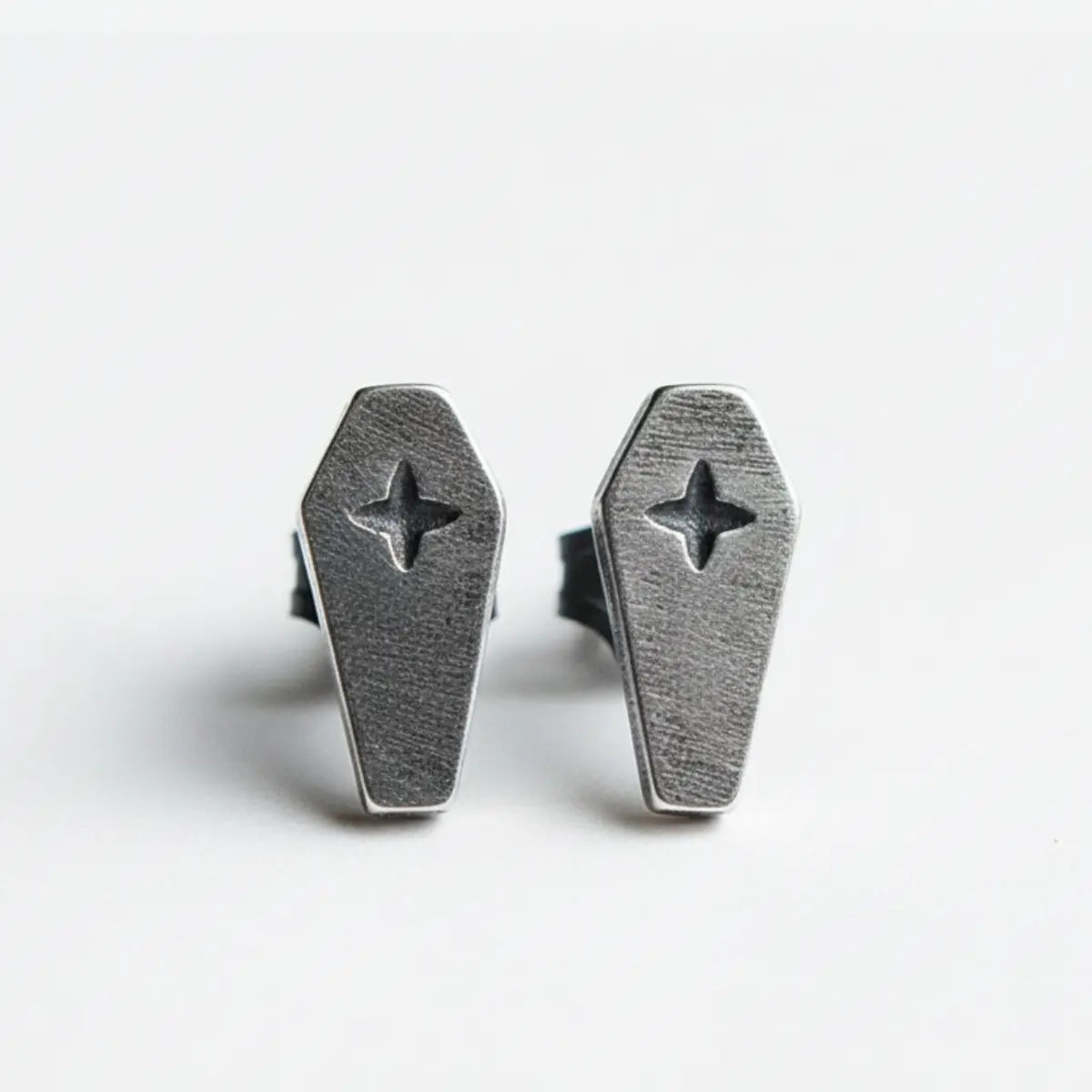 Coffin Cross Stud Earrings Front