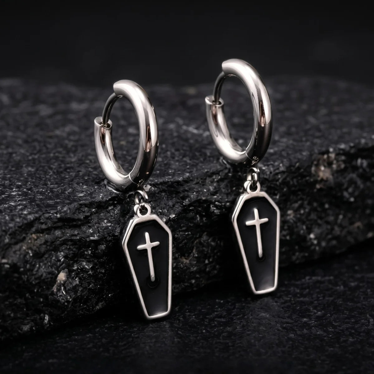 Coffin Earrings Close Up