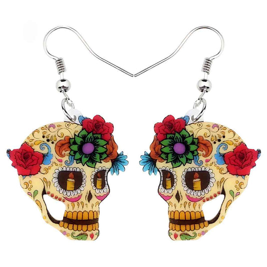 Colorful Day of the Dead Sugar Skull Earrings