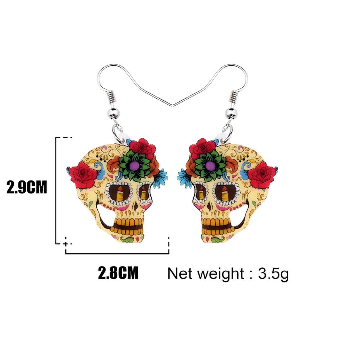 Colorful Day of the Dead Sugar Skull Earrings Details