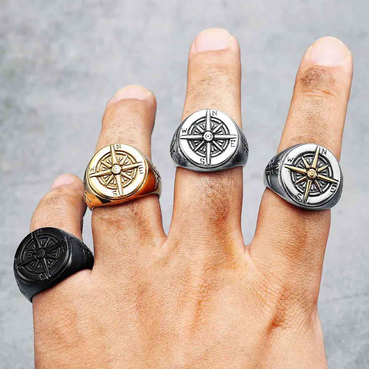 Compass Rings in Four Colors Xenos Jewelry