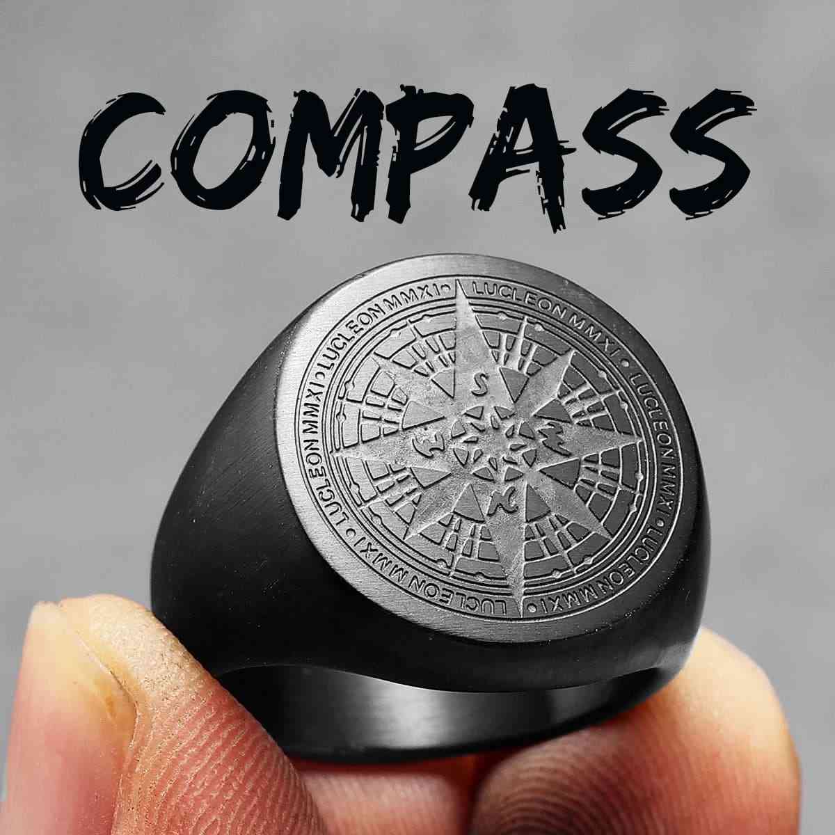 Compass Fire Ring Compass Signet Ring in Multiple Finishes | Xenos Jewelry