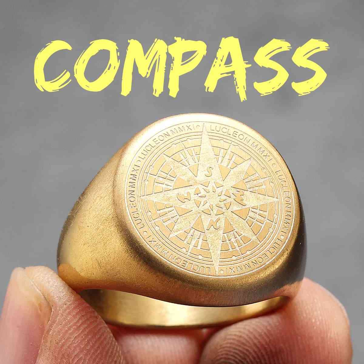 Compass Fire Ring Compass Signet Ring in Multiple Finishes | Xenos Jewelry