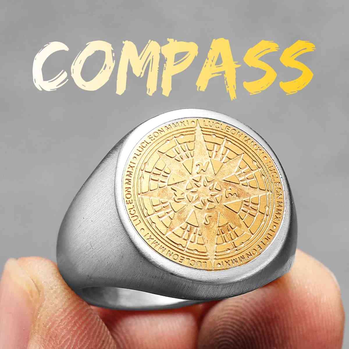 Compass Fire Ring Compass Signet Ring in Multiple Finishes | Xenos Jewelry
