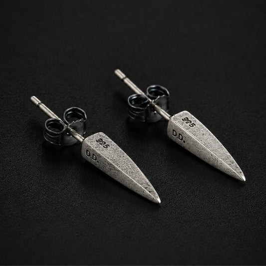 Cone Stud Earrings 925 Silver Pair Close Up Black Background