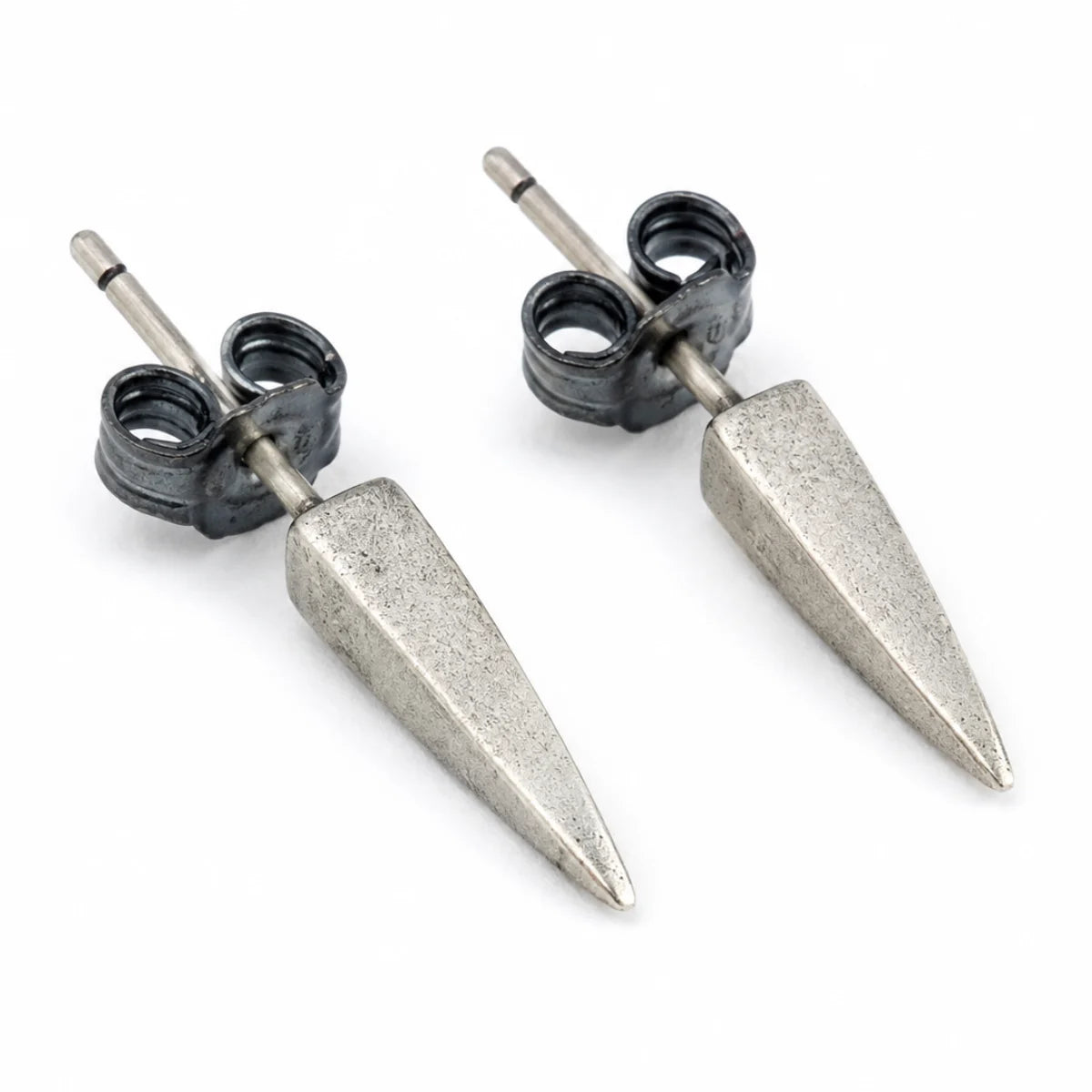 Cone Stud Earrings 925 Silver Pair Front View White Background