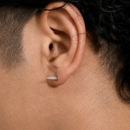 Cone Stud Earrings 925 Silver Worn by Male Model Close Up