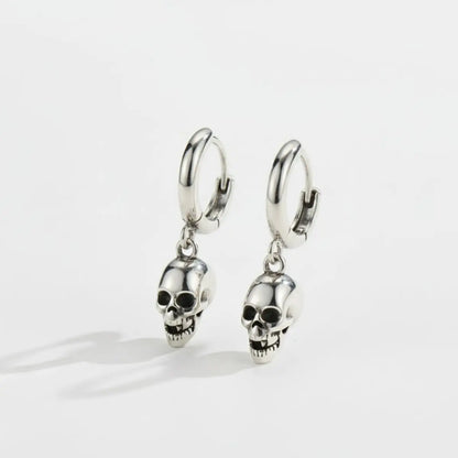 Copper Skull Head Hoop Earrings Front