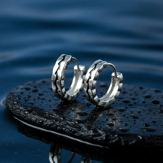 Pendientes Aro Textura Agrietada Plata