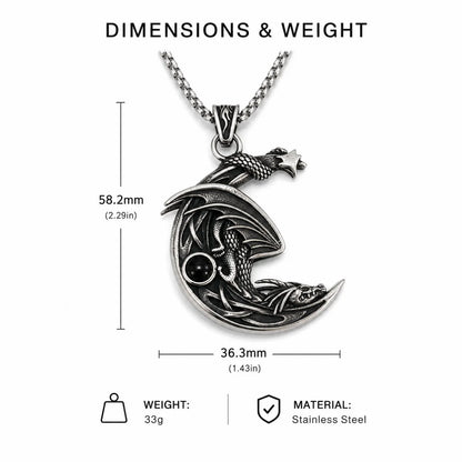 Crescent Moon Dragon Necklace Dimension Diagram 47.7mm 1.88inch and 30.7mm 1.21inch