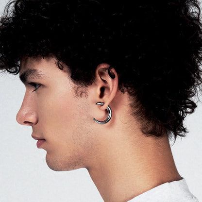 Crescent Moon Earrings Worn by Male Model Side View