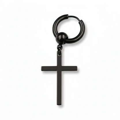 Cross Dangle Hoop Earrings Black Details