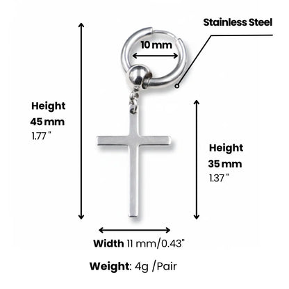Cross Dangle Hoop Earrings Dimensions and Weight