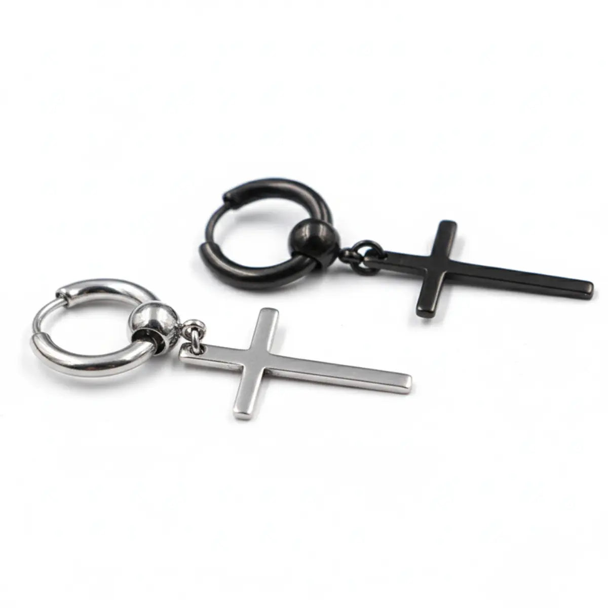 Cross Dangle Hoop Earrings Silver and Black