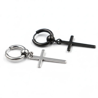 Cross Dangle Hoop Earrings Silver and Black