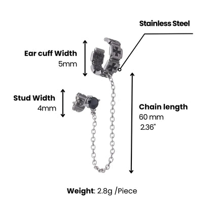 Iron Cross Ear Cuff with Chain Stud Earrings Dimensions and Weight