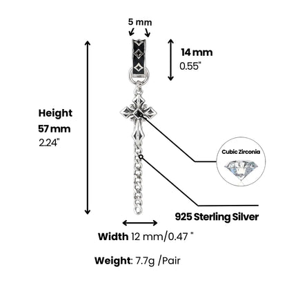 Cross Pattee Chain Dangle Hoop Earrings Dimensions and Weight