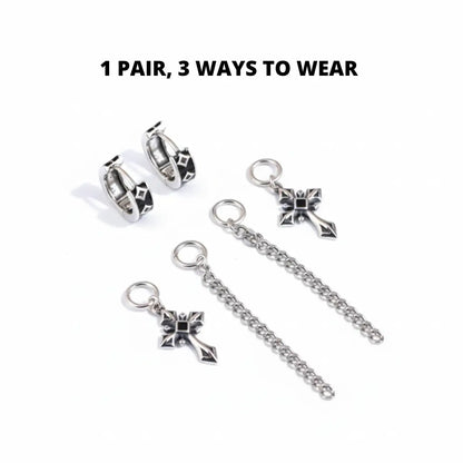 Cross Pattee Chain Dangle Hoop Earrings Features