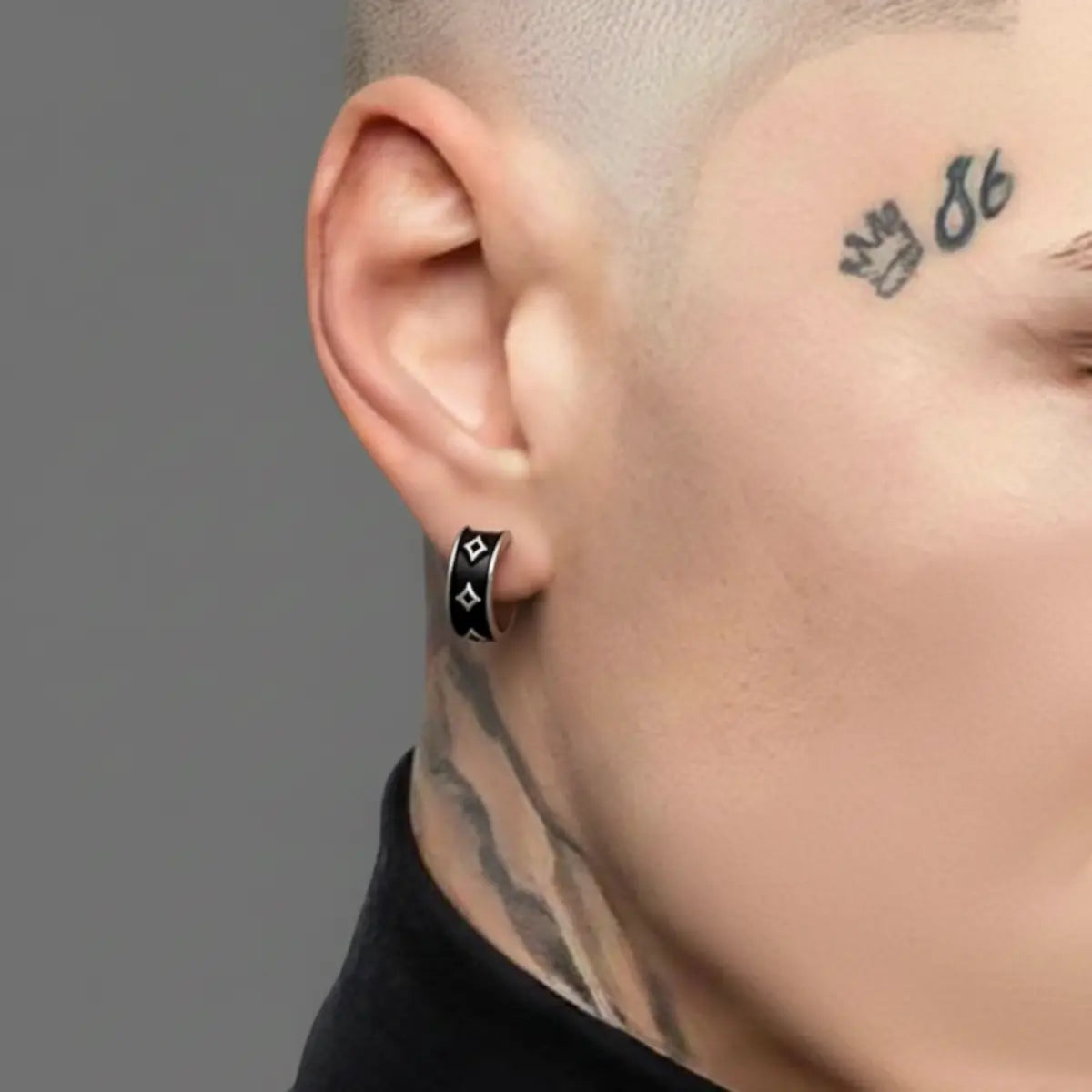 Cross Pattee Chain Dangle Hoop Earrings Hoop Only Worn by Male Model