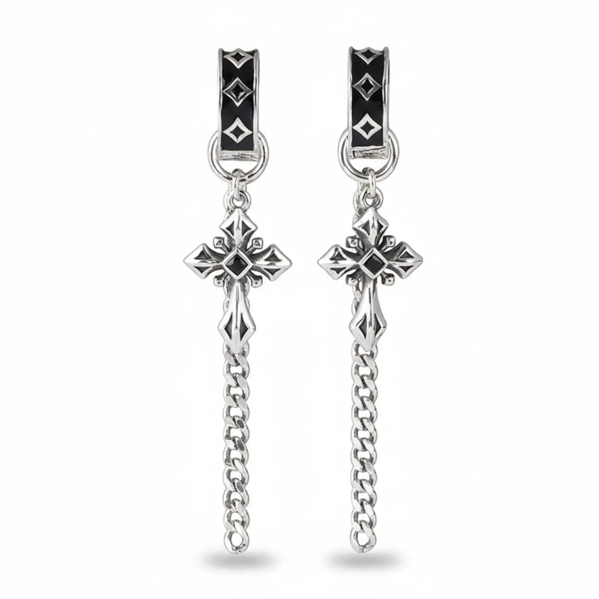 Cross Pattee Chain Dangle Hoop Earrings