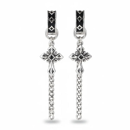 Cross Pattee Chain Dangle Hoop Earrings