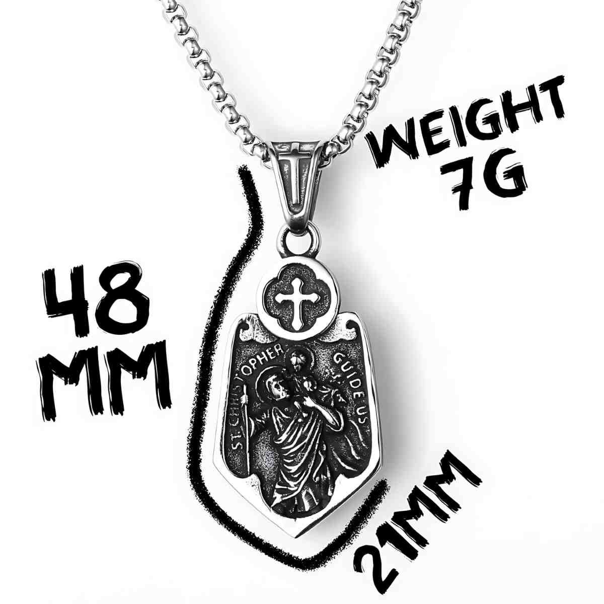 Cross Saint Christopher Pendant Necklace Dimensions 7g 48mm 21mm Xenos Jewelry