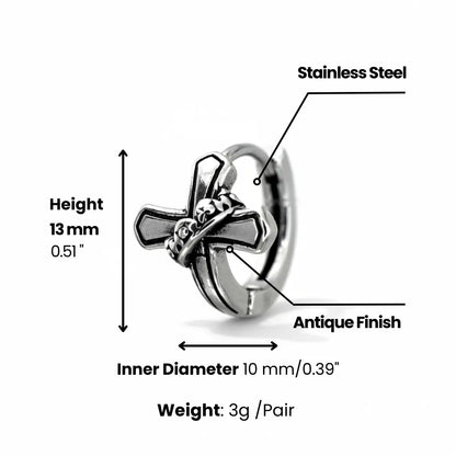 Crown Cross Huggie Hoop Earrings Dimensions and Weight