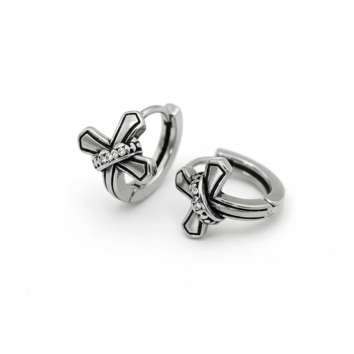 Crown Cross Huggie Hoop Earrings Side