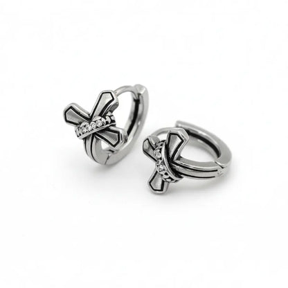 Crown Cross Huggie Hoop Earrings Side