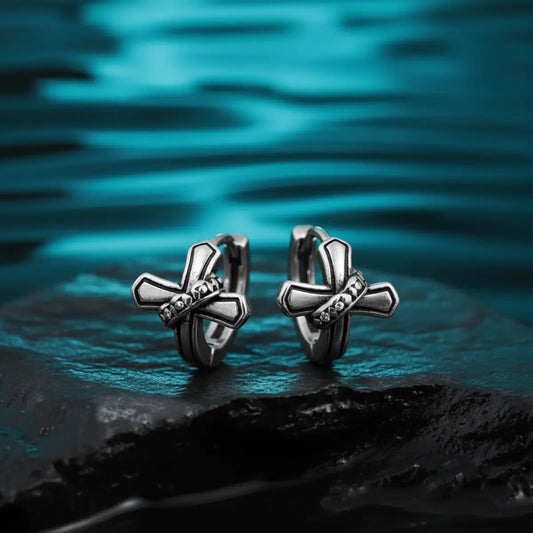 Crown Cross Huggie Hoop Earrings