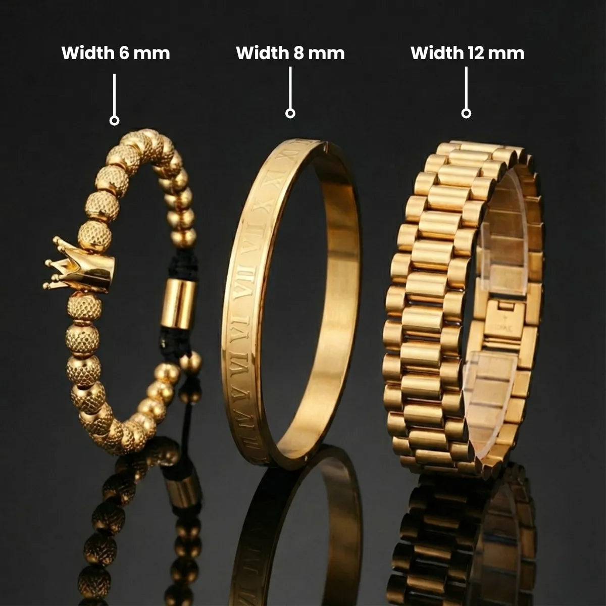 Crown Roman Numeral Presidential Link Bracelet Set Dimensions