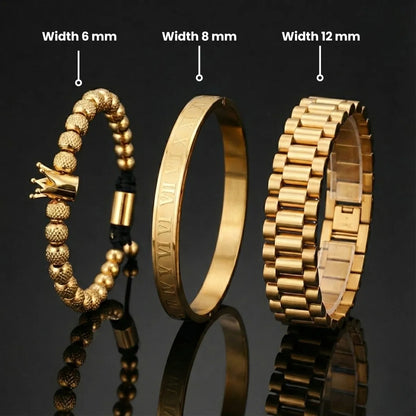 Crown Roman Numeral Presidential Link Bracelet Set Dimensions