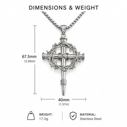 Crown of Thorns Cross Necklace Silver Dimension Diagram 71.5mm 2.81inch and 41mm 1.61inch 19.8g 0.70oz