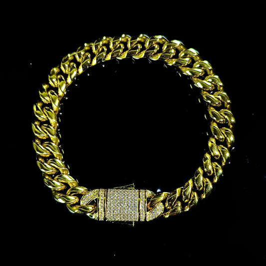 Cuban Link Bracelet CZ Gold 10mm Xenos Jewelry