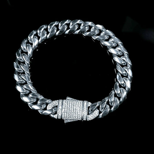 Cuban Link Bracelet CZ Silver 10mm Xenos Jewelry