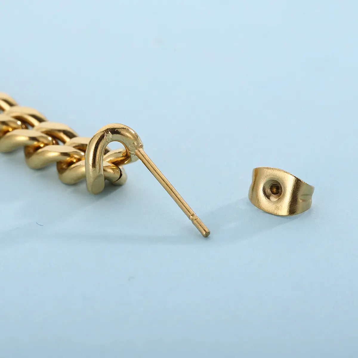 Cuban Link Chain Drop Earrings Gold Close Up Details