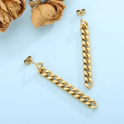 Cuban Link Chain Drop Earrings Gold Details