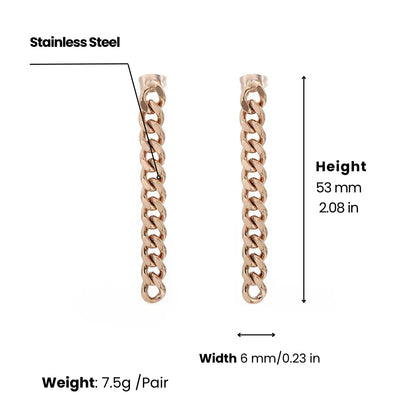 Cuban Link Chain Drop Earrings Rose Gold 6mm Width