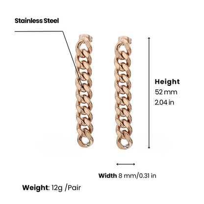 Cuban Link Chain Drop Earrings Rose Gold 8mm Width