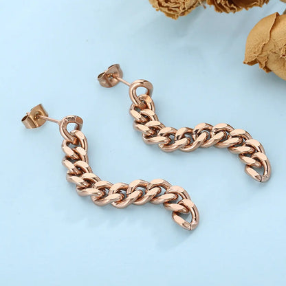 Cuban Link Chain Drop Earrings Rose Gold Details