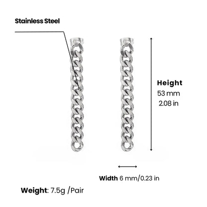Cuban Link Chain Drop Earrings Silver 6mm Width