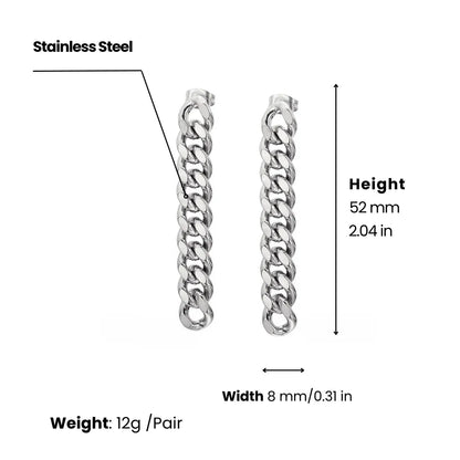 Cuban Link Chain Drop Earrings Silver 8mm Width