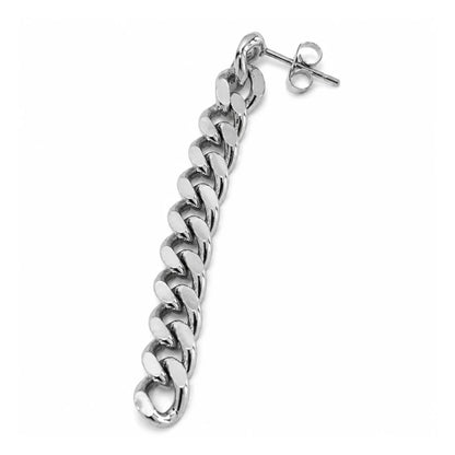 Cuban Link Chain Drop Earrings Silver Single Earring Front View White Background