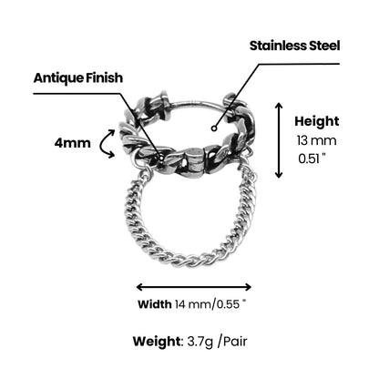 Cuban Link Drop Hoop Earrings Dimensions and Weight
